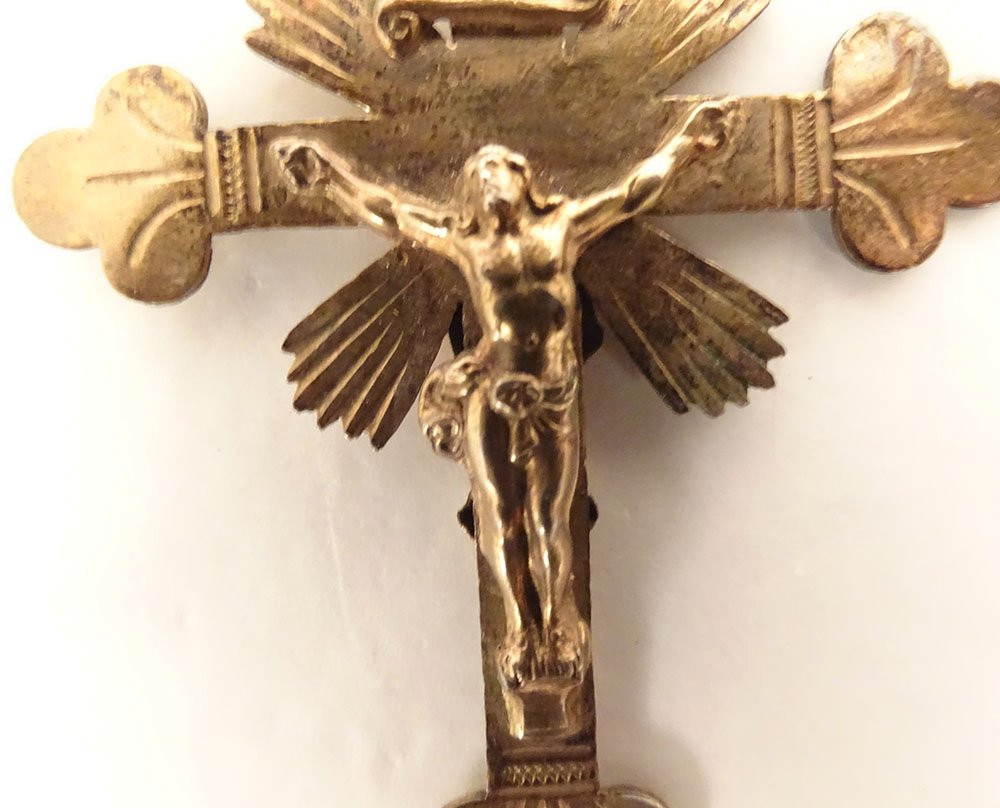 Silver-gilt Crucifix Pendant Cross, Christ The Virgin And Child, 19th Century-photo-4