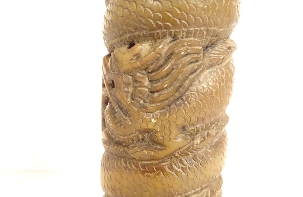 Sceau cachet chinois pierre dure sculptée dragons perle sacrée XXème siècle-photo-3