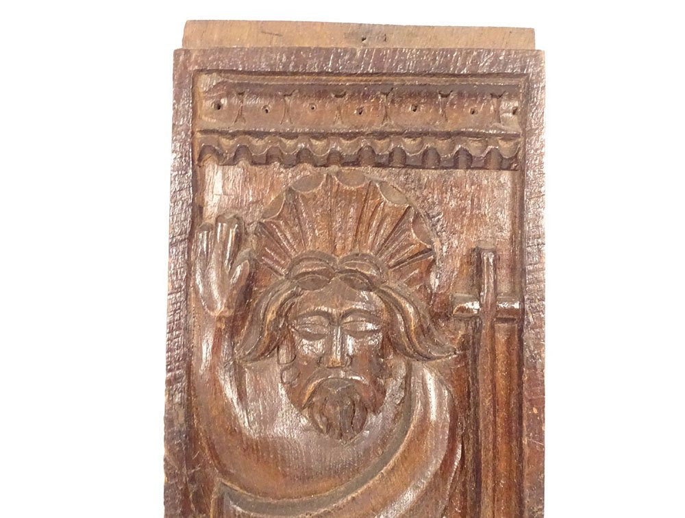 Panneau bas-relief bois sculpté Saint-Jean Baptiste Haute Epoque XVIIème-photo-2