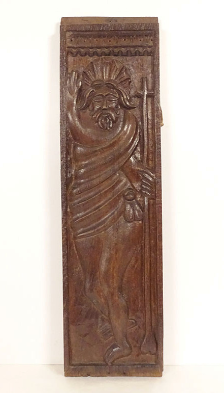 Panneau bas-relief bois sculpté Saint-Jean Baptiste Haute Epoque XVIIème