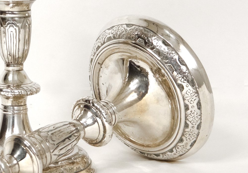 Paire bougeoirs Louis XIV communauté bronze argenté flambeaux XVIIè siècle-photo-2