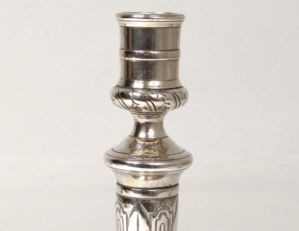 Paire bougeoirs Louis XIV communauté bronze argenté flambeaux XVIIè siècle-photo-4