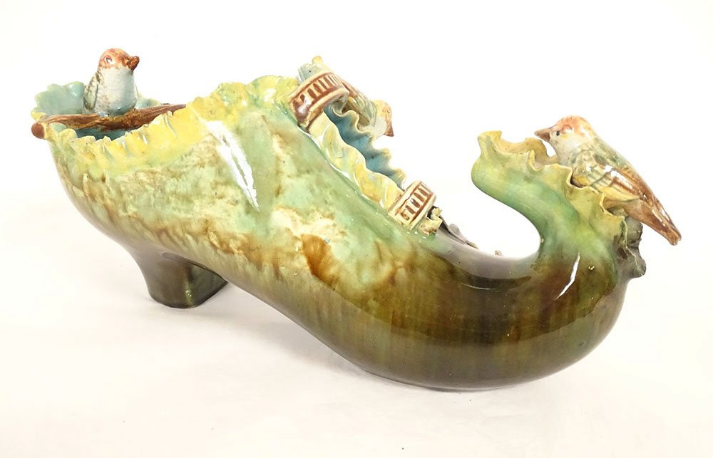 Art Nouveau 19th-century Slipper/clog With Bird And Flower Motifs-photo-4
