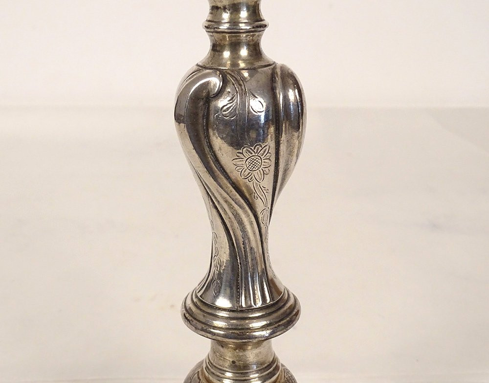 Bougeoir Régence bronze argenté flambeau feuillage fleurs XVIIIème siècle-photo-4