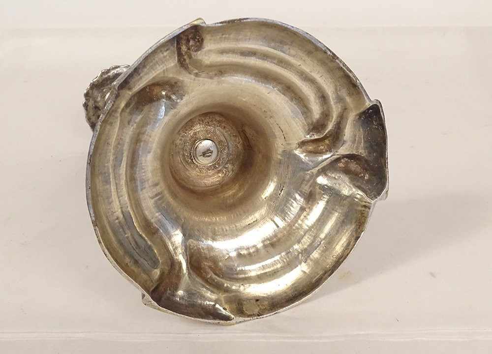 Bougeoir Régence bronze argenté flambeau feuillage fleurs XVIIIème siècle-photo-2