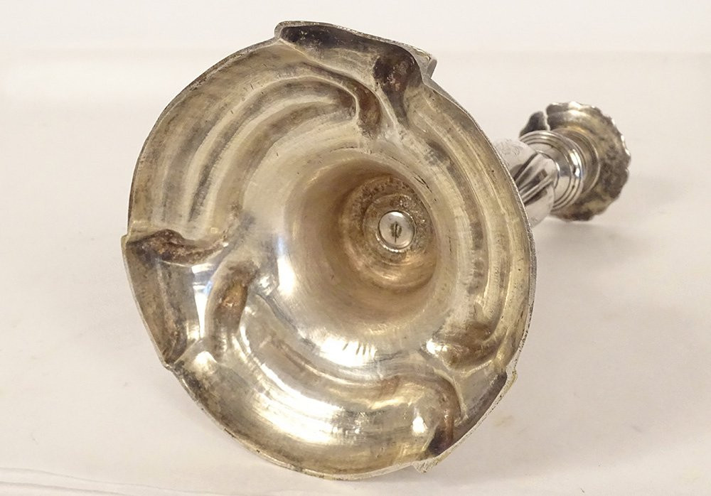 Bougeoir Régence bronze argenté flambeau feuillage fleurs XVIIIème siècle-photo-7