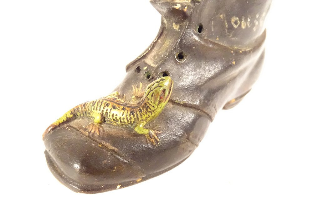 Petite sculpture chaussure soulier grenouille lézard terre cuite XIXème-photo-2