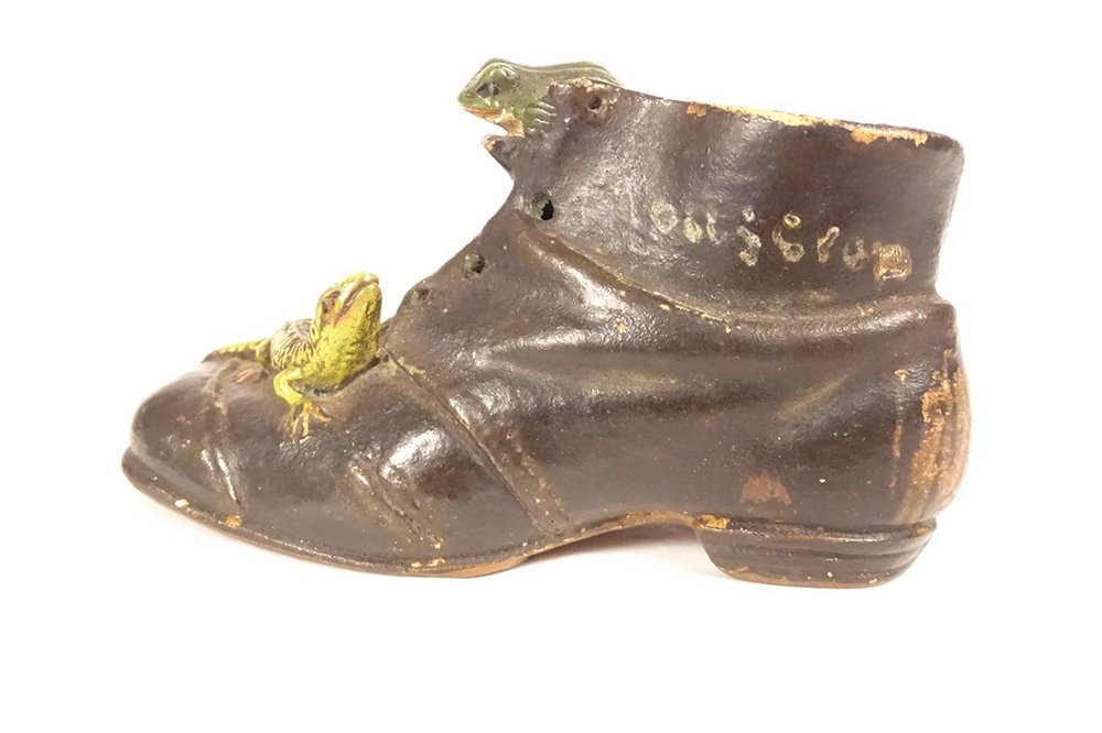 Petite sculpture chaussure soulier grenouille lézard terre cuite XIXème-photo-4