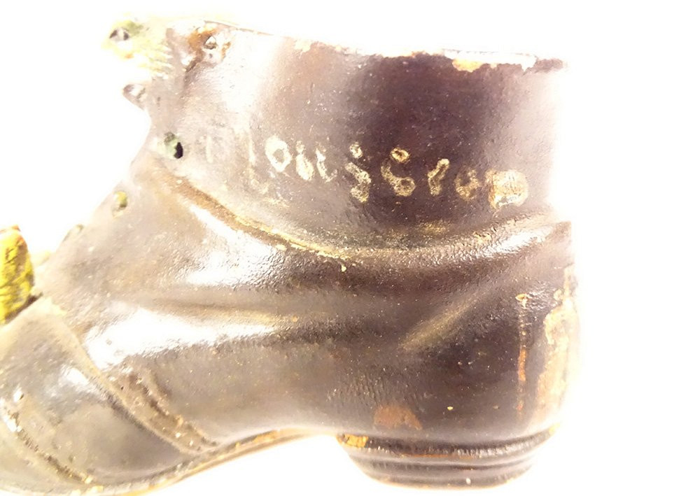 Petite sculpture chaussure soulier grenouille lézard terre cuite XIXème-photo-1