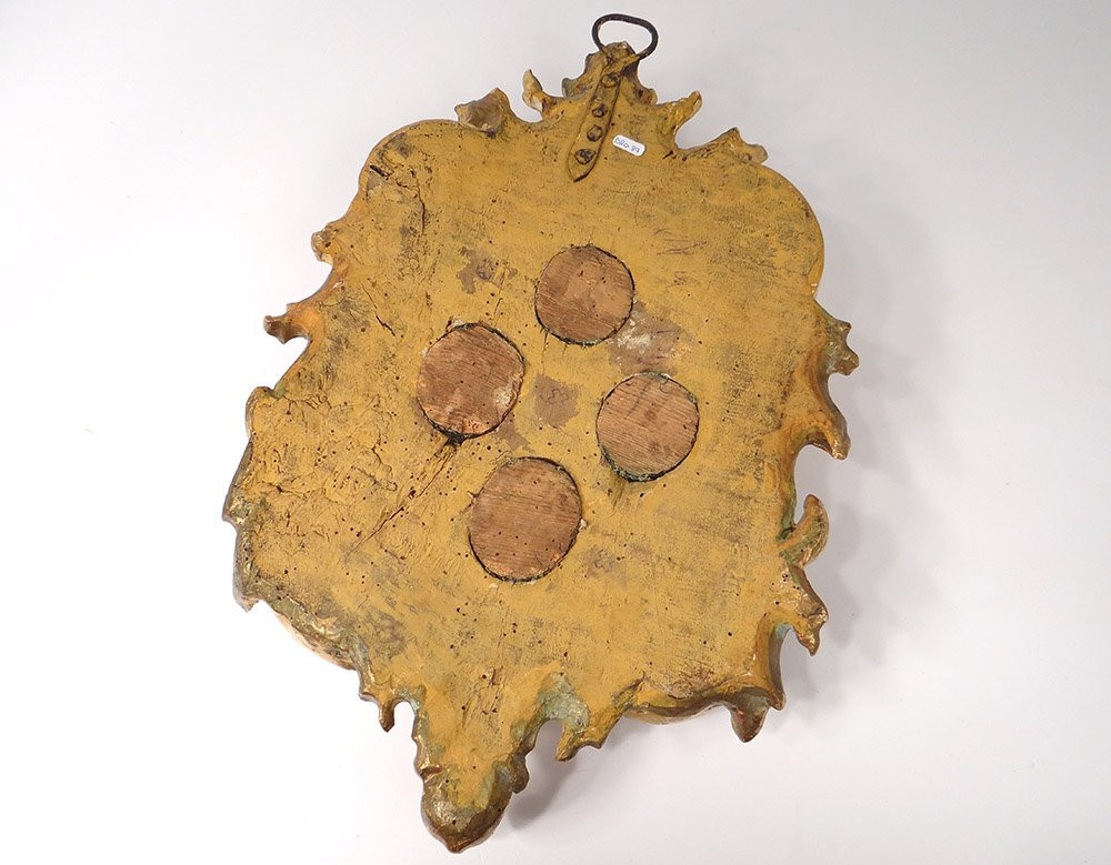 Cadre reliquaire bois sculpté doré tête angelot XVIIIème siècle-photo-8