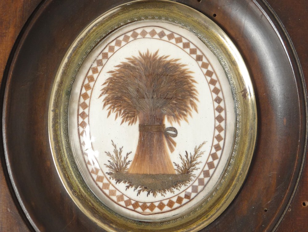 Miniature travail de cheveux gerbe blé souvenir cadre bois Napoléon III 19è-photo-2