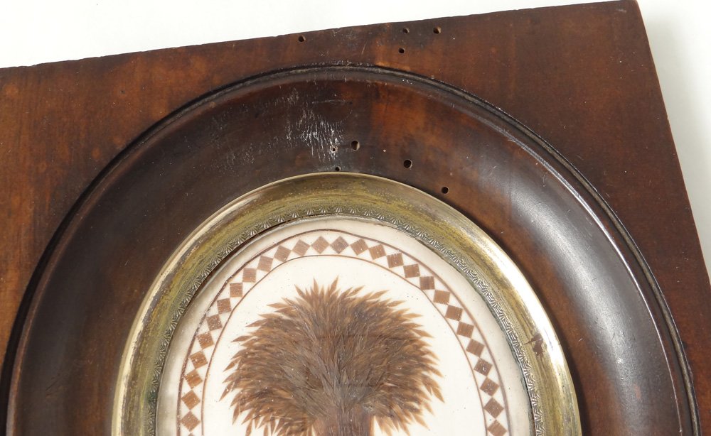 Miniature travail de cheveux gerbe blé souvenir cadre bois Napoléon III 19è-photo-4