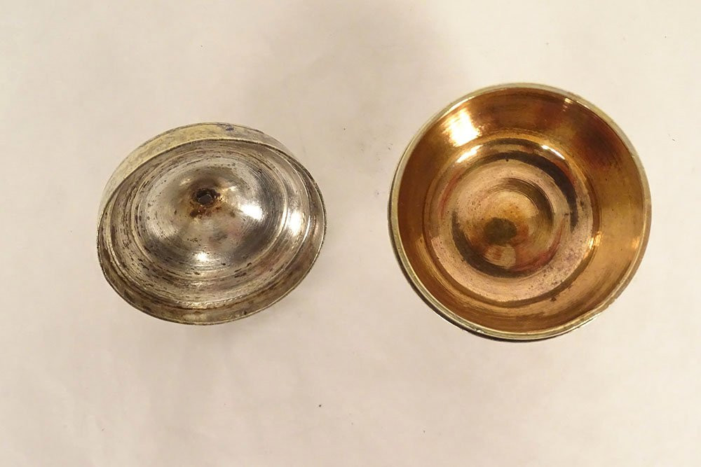 Small Traveling Ciborium For The Sick, Silvered Bronze Ointment Pot With Cross, 19th Century-photo-1