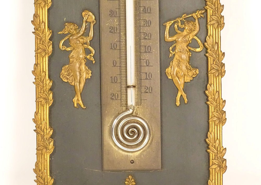 Thermomètre Empire bronze doré femmes danseuses angelots aigle XIXè siècle-photo-3