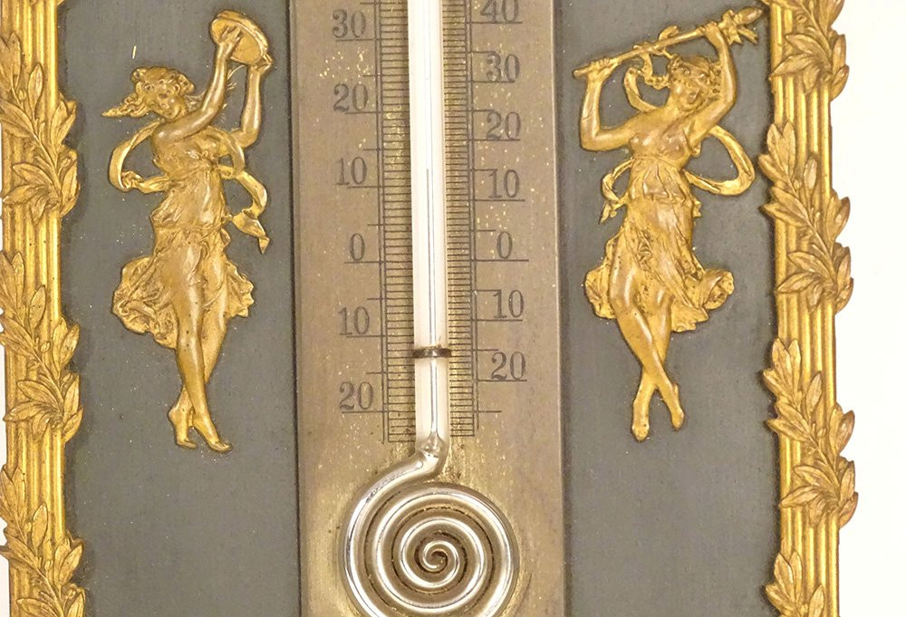 Thermomètre Empire bronze doré femmes danseuses angelots aigle XIXè siècle-photo-4