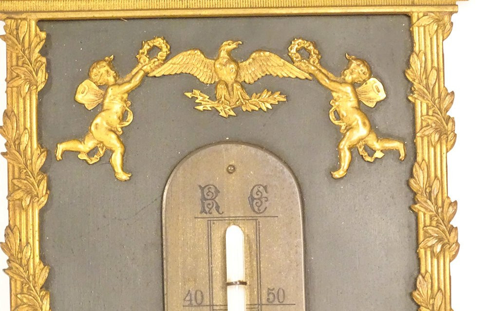 Thermomètre Empire bronze doré femmes danseuses angelots aigle XIXè siècle-photo-1