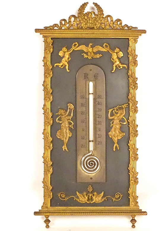 Thermomètre Empire bronze doré femmes danseuses angelots aigle XIXè siècle