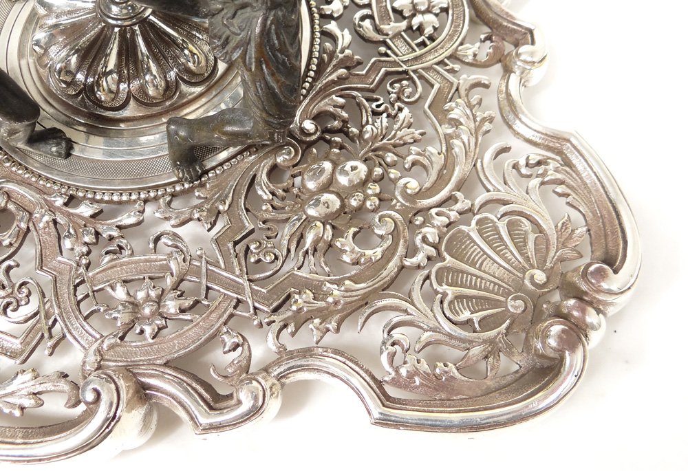 Encrier bronze sphère armillaire personnages continents Lerolle Frères XIXè-photo-2