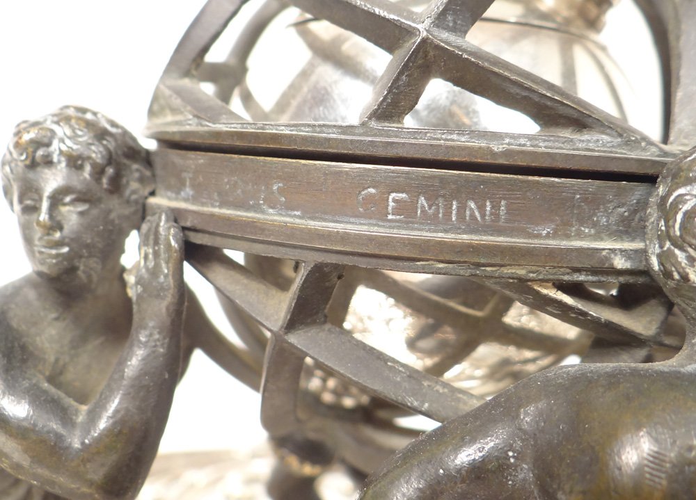 Encrier bronze sphère armillaire personnages continents Lerolle Frères XIXè-photo-5