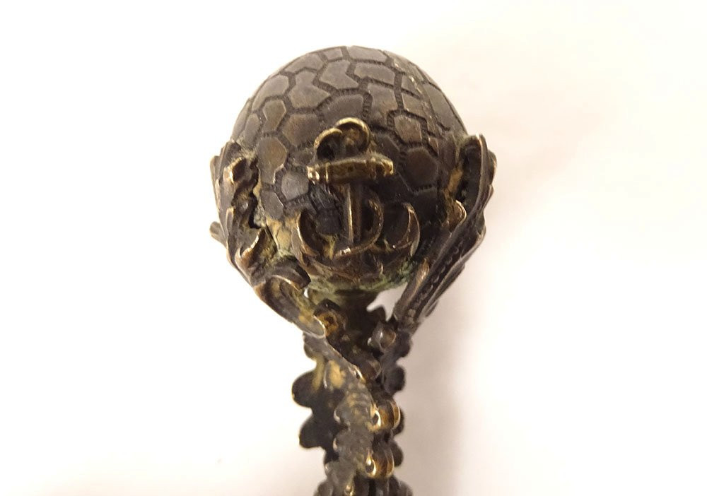 Sceau cachet bronze argenté ancres marines feuillage globe monogramme XIXè-photo-4