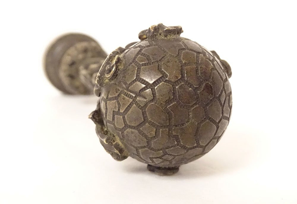 Sceau cachet bronze argenté ancres marines feuillage globe monogramme XIXè-photo-3