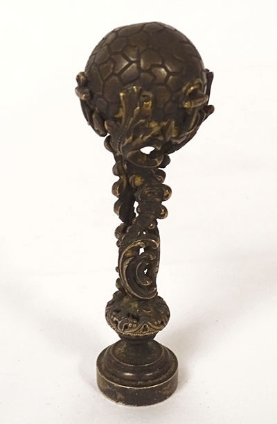 Sceau cachet bronze argenté ancres marines feuillage globe monogramme XIXè