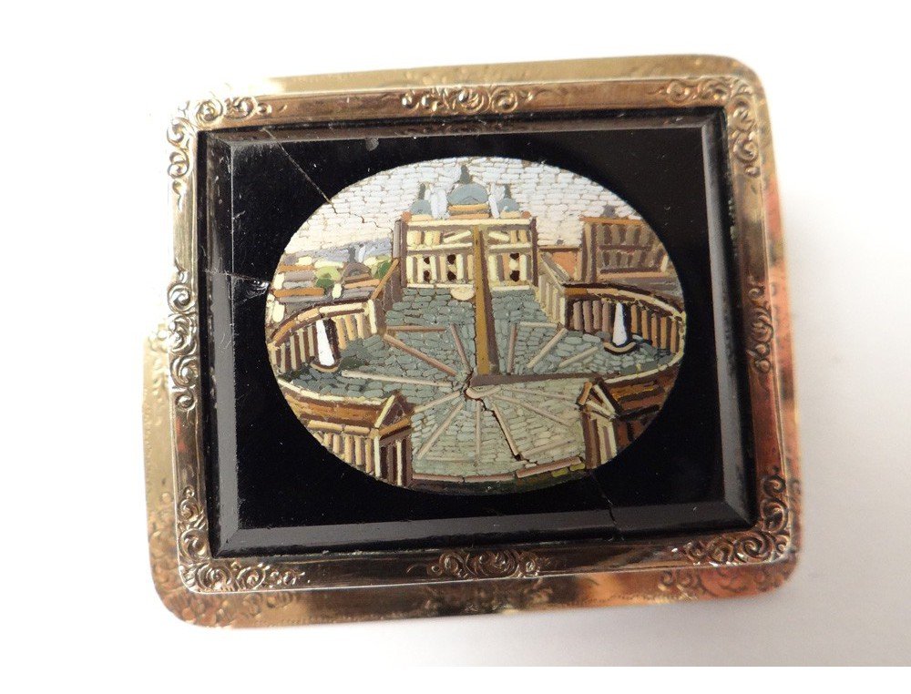 Micro-mosaic Brooch, St. Peter's Square, Rome, Vatican City, Italy, Grand Tour, 19th Century-photo-2