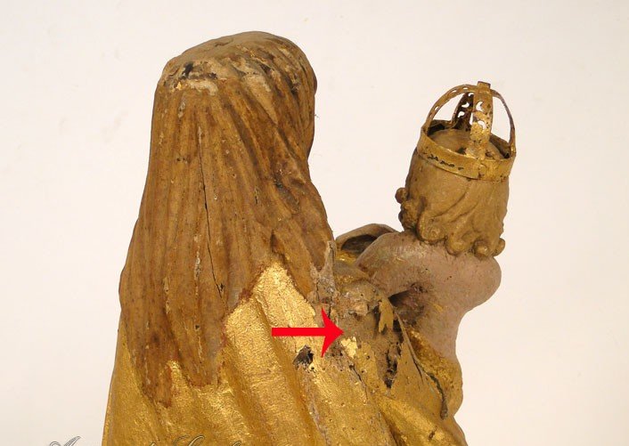 Sculpture Of The Virgin And Child Jesus, Carved And Gilded Wood, 17th Century-photo-4