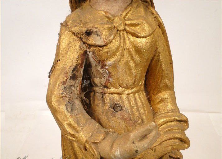 Sculpture Of The Virgin And Child Jesus, Carved And Gilded Wood, 17th Century-photo-6