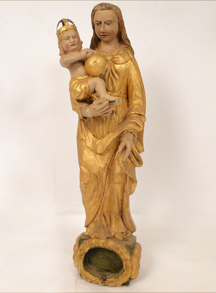 Sculpture Of The Virgin And Child Jesus, Carved And Gilded Wood, 17th Century