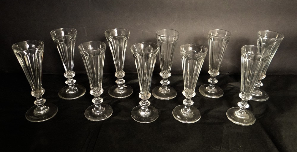 Série 10 verres flûtes champagne cristal Baccarat XIXème siècle