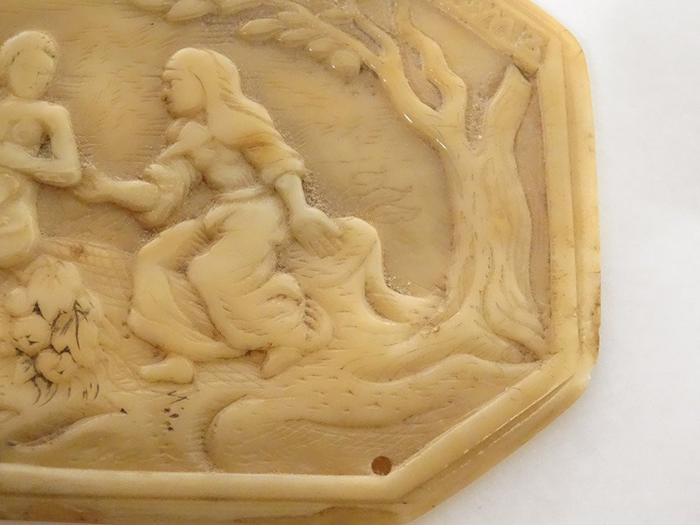 Low Relief Plate Carved Bone Couple Romantic Scene Russia 19th Century-photo-4