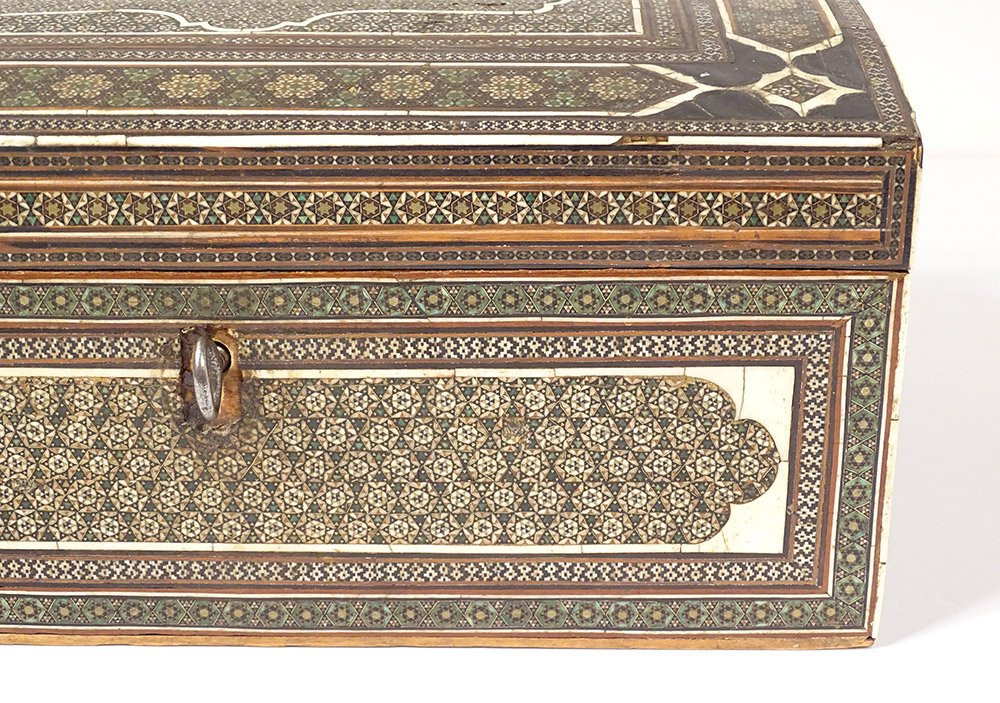 Coffret perse marqueterie Khatam Kari étoiles bois Moyen-Orient XVIIIème-photo-3