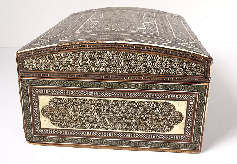 Coffret perse marqueterie Khatam Kari étoiles bois Moyen-Orient XVIIIème-photo-4