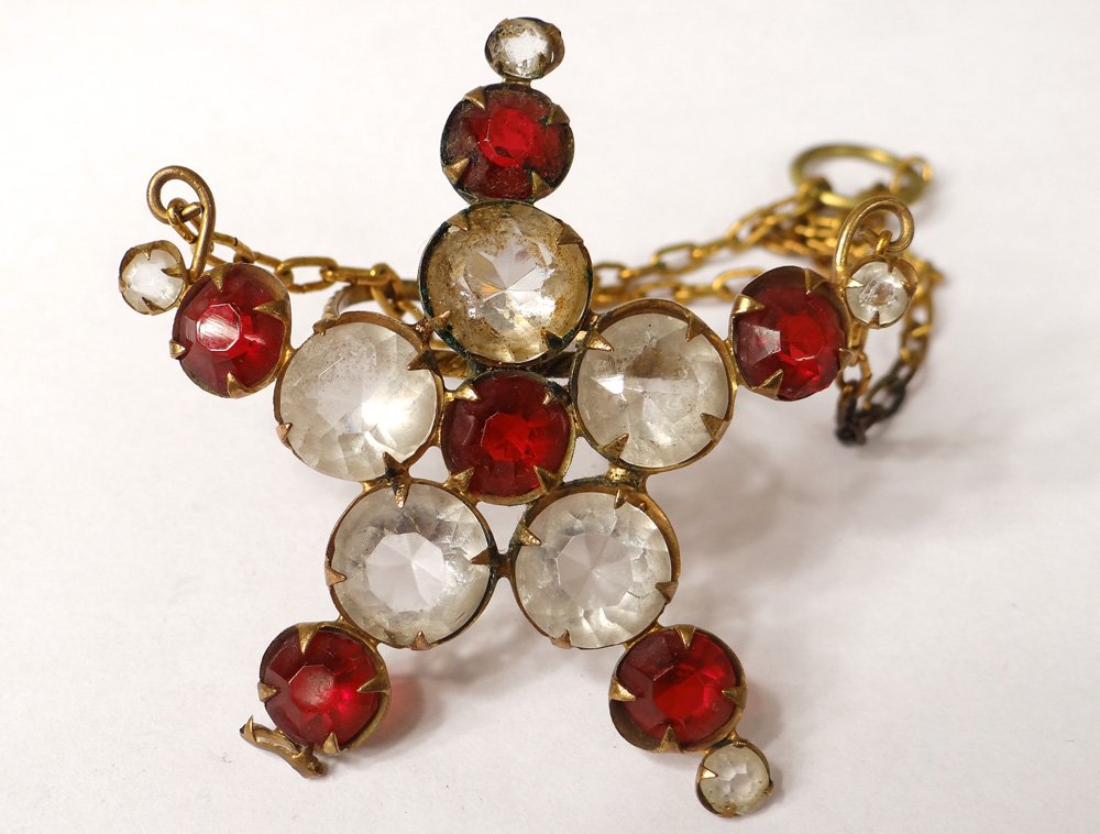 Etoile veilleuse décoration de cierge laiton doré strass église XIXè siècle-photo-2