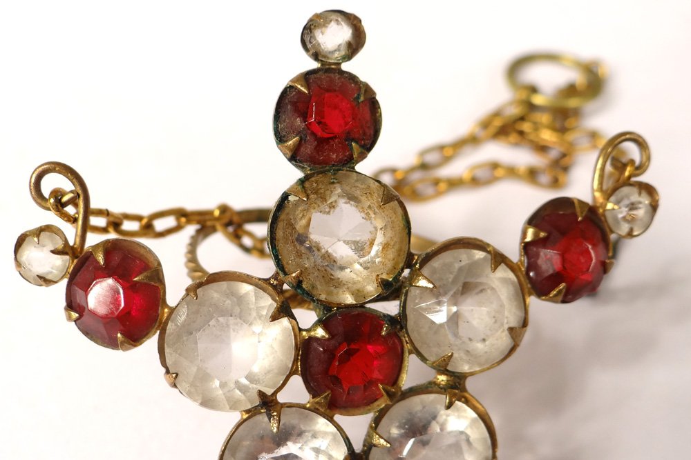 Etoile veilleuse décoration de cierge laiton doré strass église XIXè siècle-photo-3