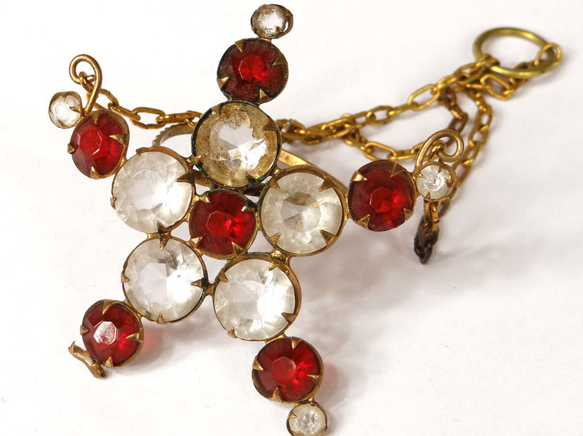 Etoile veilleuse décoration de cierge laiton doré strass église XIXè siècle