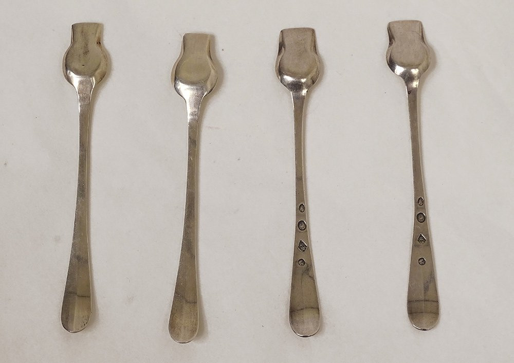 4 pelles à sels argent massif poinçon Coq Minerve monogramme 41gr XIXème-photo-2