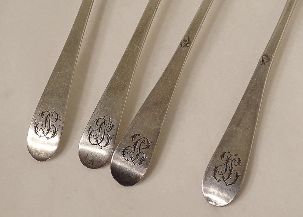 4 pelles à sels argent massif poinçon Coq Minerve monogramme 41gr XIXème-photo-3