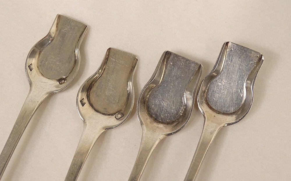 4 pelles à sels argent massif poinçon Coq Minerve monogramme 41gr XIXème-photo-4