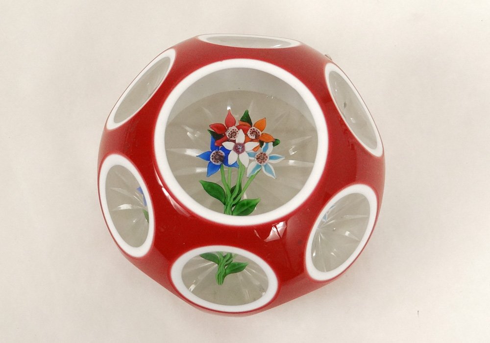 Sulfur Paperweight Saint-louis Cut Crystal Flowers 20th Century-photo-2