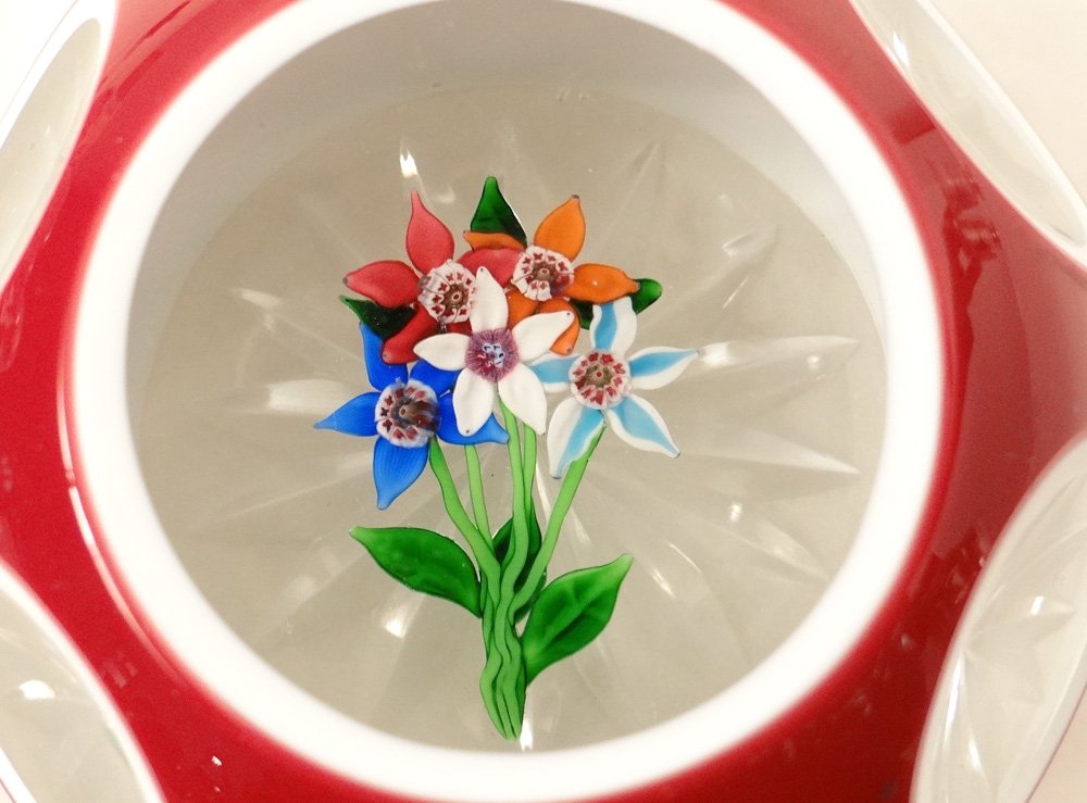 Sulfur Paperweight Saint-louis Cut Crystal Flowers 20th Century-photo-3