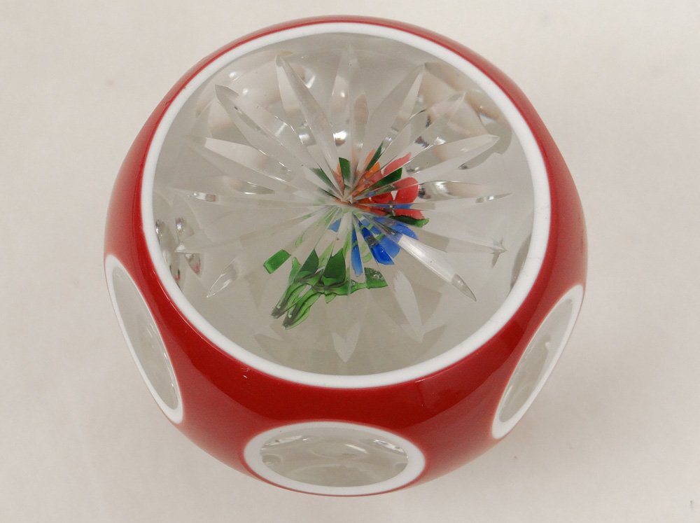 Sulfur Paperweight Saint-louis Cut Crystal Flowers 20th Century-photo-1