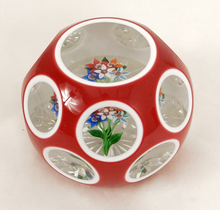 Sulfur Paperweight Saint-louis Cut Crystal Flowers 20th Century