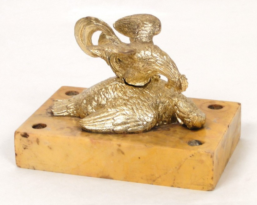 Encrier Bronze Doré Basse-Cour Coq Poule Marbre XIXè