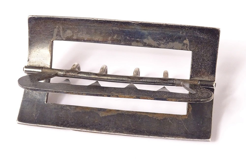 Solid Silver Hat Buckle With Colored Garnet Cabochons Early 20th Century-photo-5