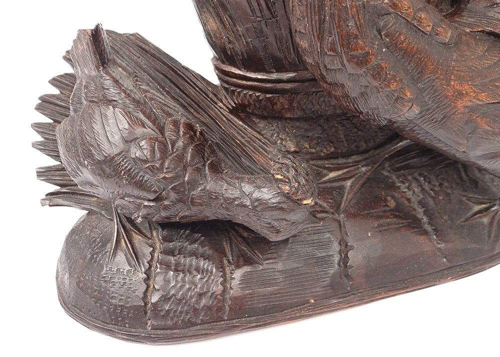 Sculpture Vase Flower Holder Jardiniere Carved Wood Black Forest Cock XIXth Century-photo-4