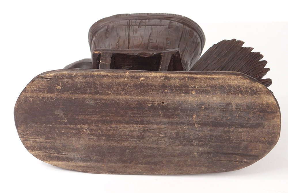 Sculpture Vase Flower Holder Jardiniere Carved Wood Black Forest Cock XIXth Century-photo-3