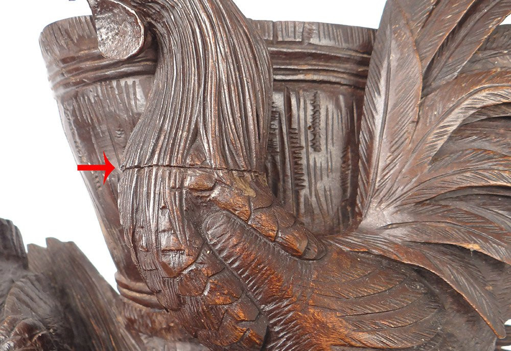 Sculpture Vase Flower Holder Jardiniere Carved Wood Black Forest Cock XIXth Century-photo-6