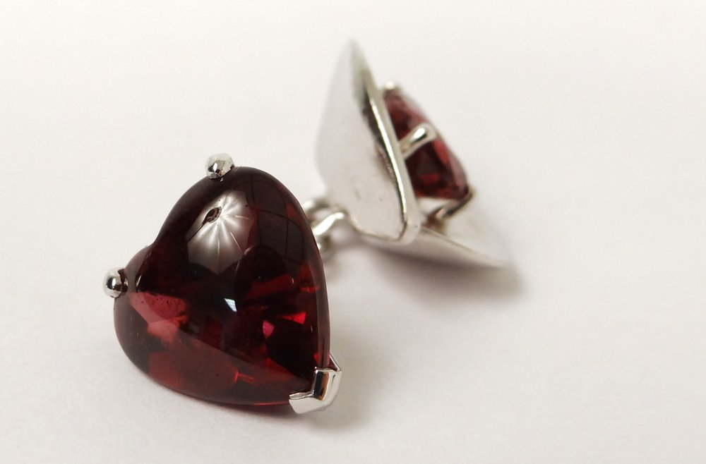 Paire boutons de manchette or blanc rubellite tourmaline rouge XXème siècle-photo-4